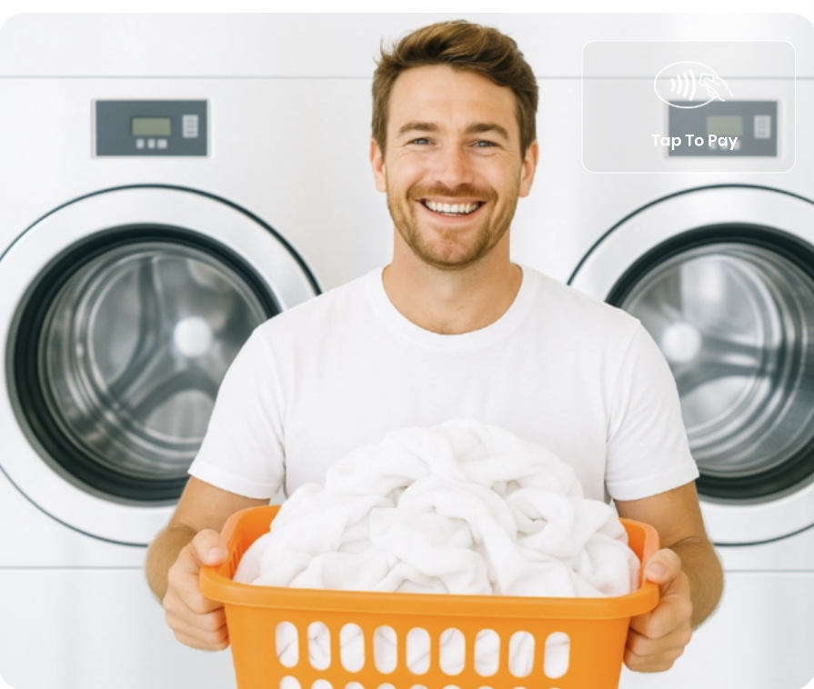 Khách hàng tự phục vụ tại tiệm giặt